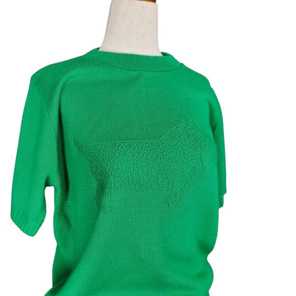 Vintage Sweater Short-Sleeved Green Kenneth Too! Scottie Dog - Women's Medium - Picture 4 of 8